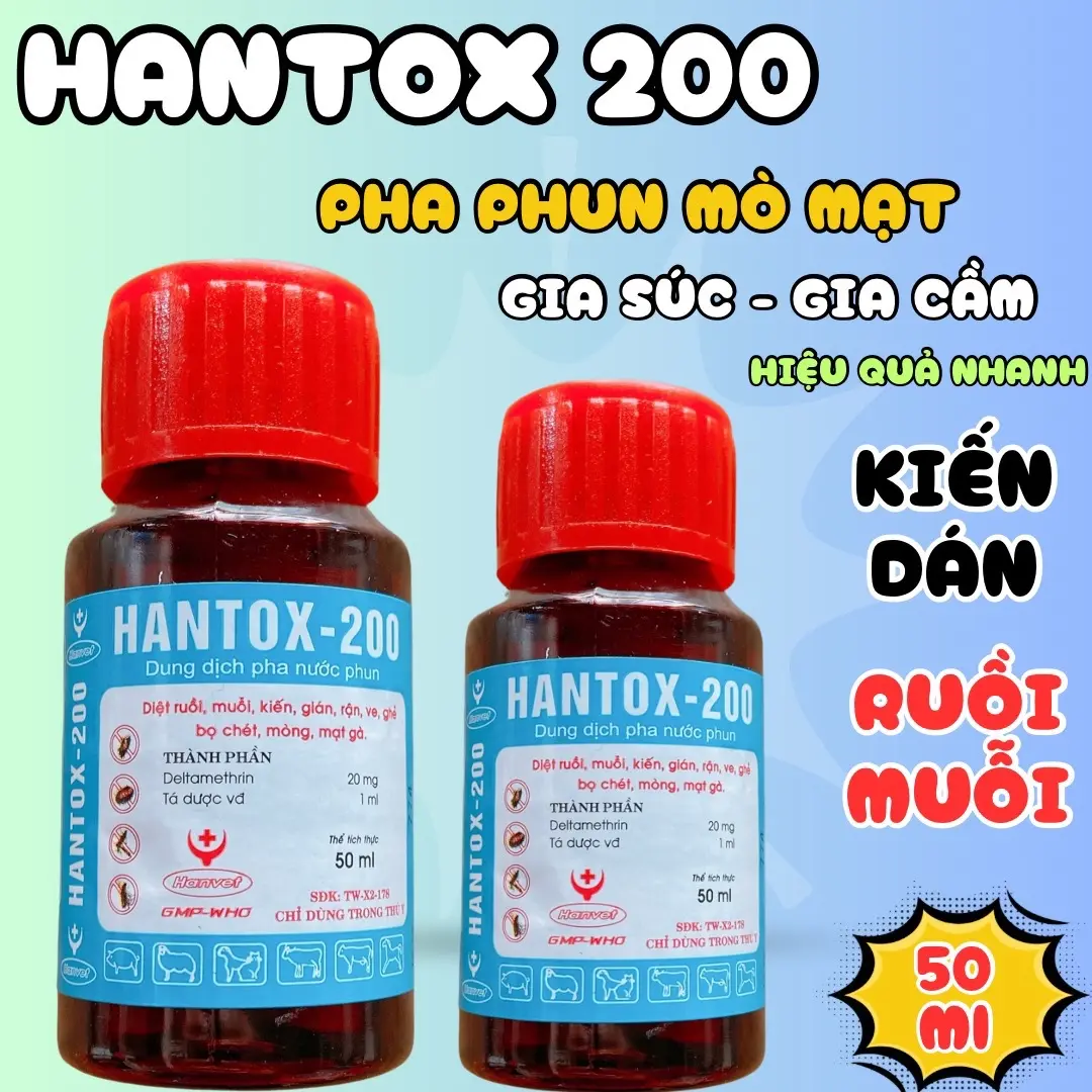 Hantox 200 pha phun ruồi,muỗi,kiến,dán,mạt gà công ty hanvet siêu hiệu quả