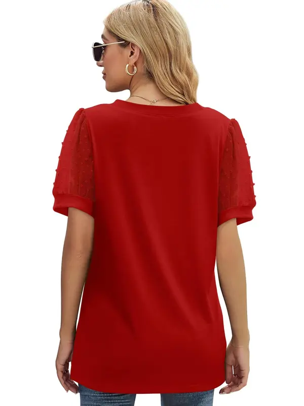 【Plus Size】Plain V Neck Tee, Casual Basic Short Sleeve T-shirt for Summer, Women's Plus Clothing for Daily Wear, Top, Tshirt, Womenswear, Lady Top 7