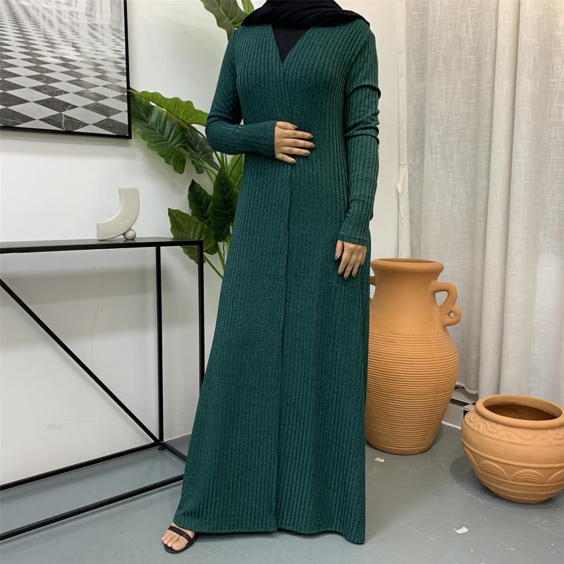 Product Introduction of Cross-Border Autumn Winter Muslim Women's Clothing In-Stock Long Sleeve Knitted Sweater Coat Robe 1853 26