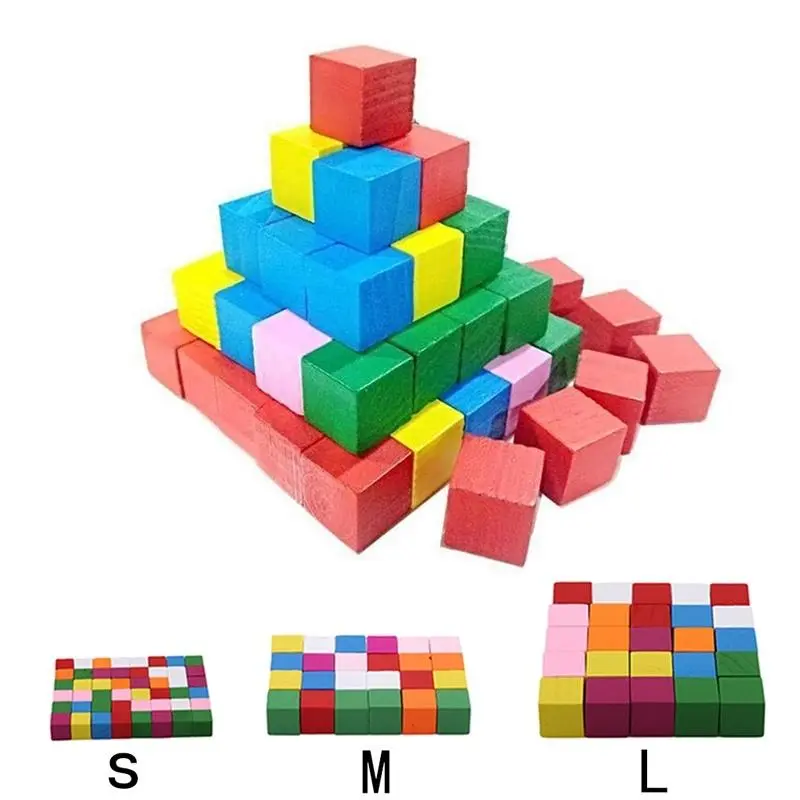 Wooden Stacking Up Building Blocks Square Cubes Baby Stacking Stack Up Learning Education Toys