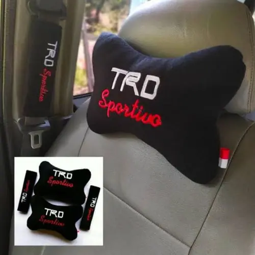 Bantal Headrest Mobil 3in1 Motif Tulisan Bordir TRD Sportivo Racing 3 in 1 Head Rest Car Seat Pillow Leher Warna Hitam Terlaris / Bantal Sandaran Kepala 2in1 TRD Anti Capek 1