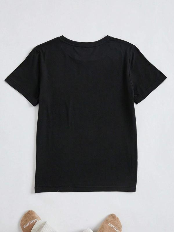 Plus Size Overstimulated Letter Print Round Neck Tee, Casual Drop Shoulder Half Sleeve T-shirt for Summer, Women's Plus Clothing for Daily Wear 1