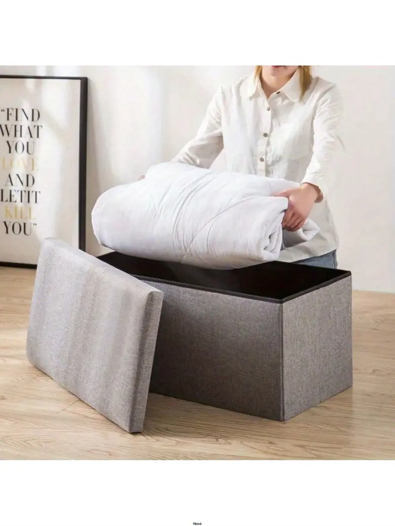 Product Introduction of FootStool Foot Pouffe Folding Stool Seat Pouffe Ottoman Storage Folding Linen Large Double Foot Storage Boxes Grey Storage Ottoman Makeup Seat Stool Storage Box 1