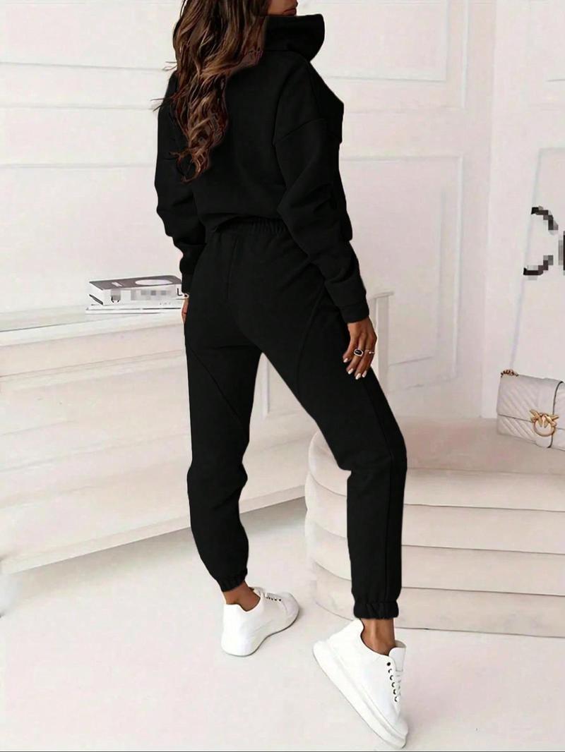 Product Introduction of [2024]Two-piece Set Women's Solid Zip Up Sweatshirt & Pants, Casual Long Sleeve Stand  Collar Sweatshirt & Trousers for Fall & Winter, Women's Clothes for Daily Wear 5
