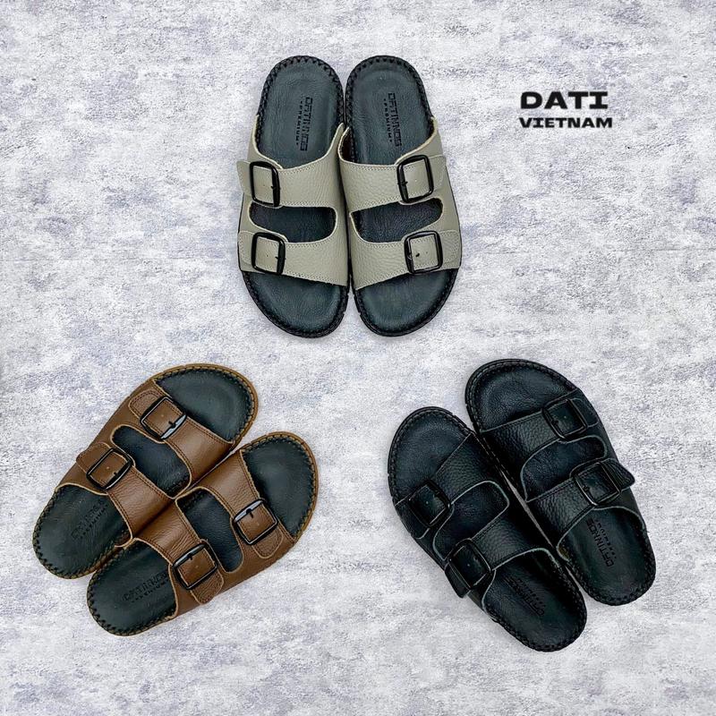 [2 KHÓA] Dép Nam Quai Ngang Da Bò Thật Brand Mẫu DTDA09 Cao Su Sandal Chất Liệu Da Bò Cao Cấp Đế TPR Chống Trượt