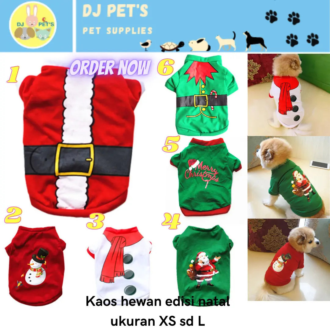 baju natal anjing dan kucing kaos natal hewan anabul katun dengan sablon nyaman