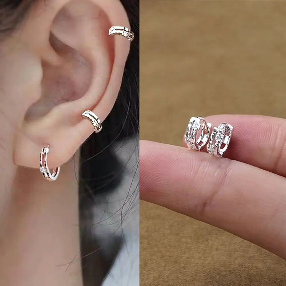 Simple  Plated Hypoallergenic Cubic Zirconia Huggie Stud Cuff Earrings Hoop Earrings