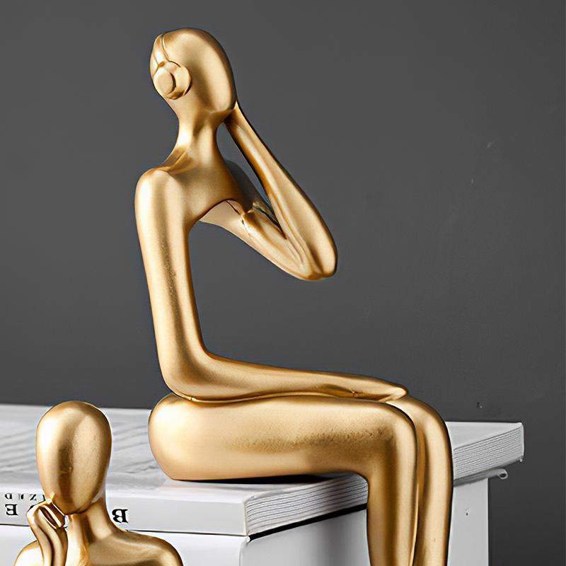 Golden Sitting Figure Sculpture, 1 Count Modern Home Decor Figurine for Bookshelf, Mini Sitting Thinker Statue 2