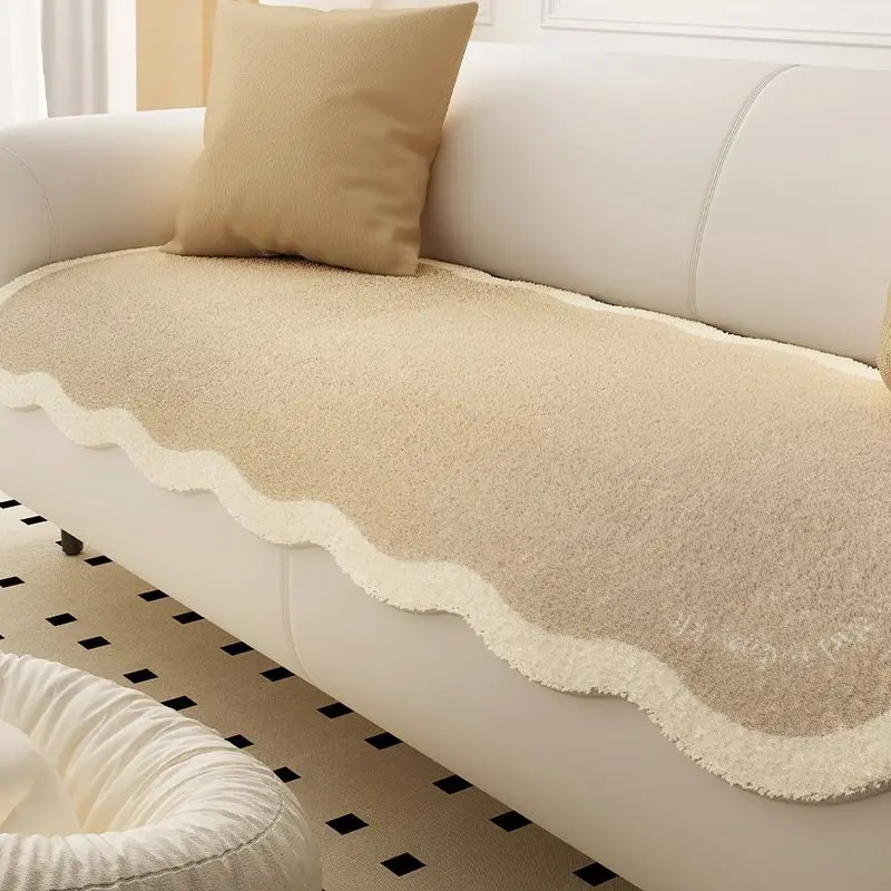 Đệm Sofa, Thiết Kế Bất Đối Xứng Chất Liệu Giả Cashmere, Đệm Ghế Sofa, Chống Trượt, Sofa Da, Khăn Bọc Đặc Biệt, Phong Cách Ins 3