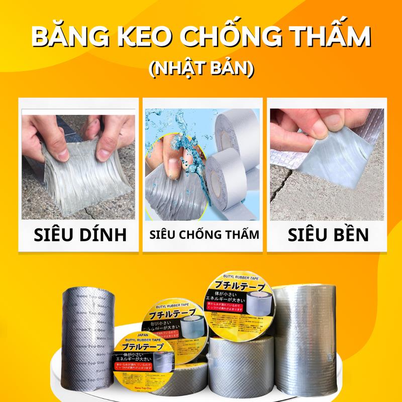 (Hàng loại 1) Băng keo chống thấm NHẬT BẢN Siêu Dính -  SIÊU BỀN - SIÊU CHỐNG THẤM NƯỚC, CHỐNG DỘT MÁI TÔN, DÁN TƯỜNG....