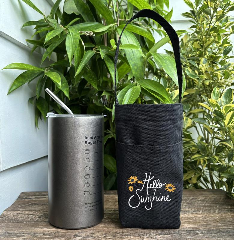 Túi đựng ly đựng bình nước bottle bag vải canvas đen in hình hello sunshine Hiany AB08 1