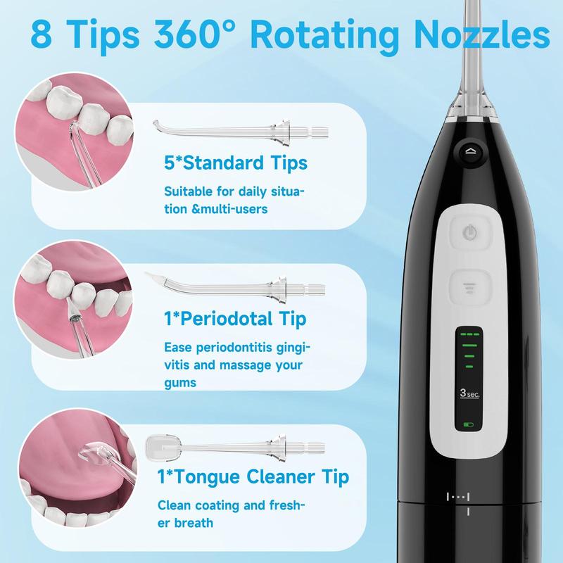 Water Flosser, 1 Count Rechargeable Oral Irrigator with Nozzles, Waterproof Dental Irrigator, Oral Care Tool for Home & Travel 2