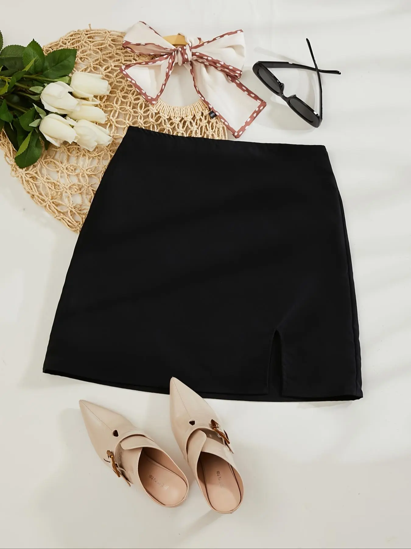 Women's Solid Split Thigh Skirt, Casual Fashion Zipper Design Skirt for Daily Outdoor Wear, Ladies Bottoms for Summer, Skirts for Women
