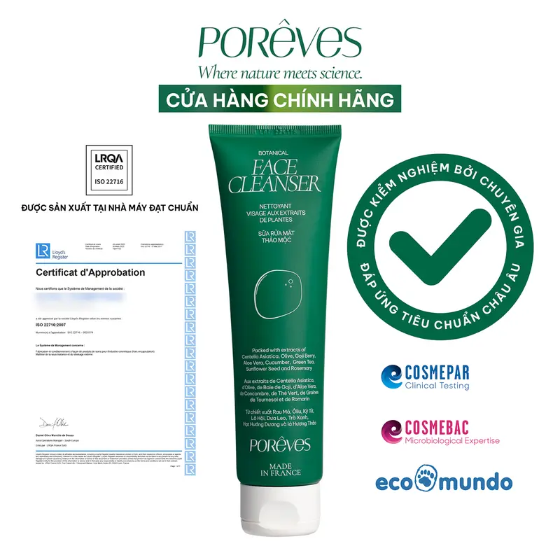 PORÊVES Gel Rửa Mặt SRM Thảo Mộc Sạch Sâu, Dịu Nhẹ BOTANICAL FACE CLEANSER 50ml | Skincare Nam Nữ Làm Đẹp Da 8