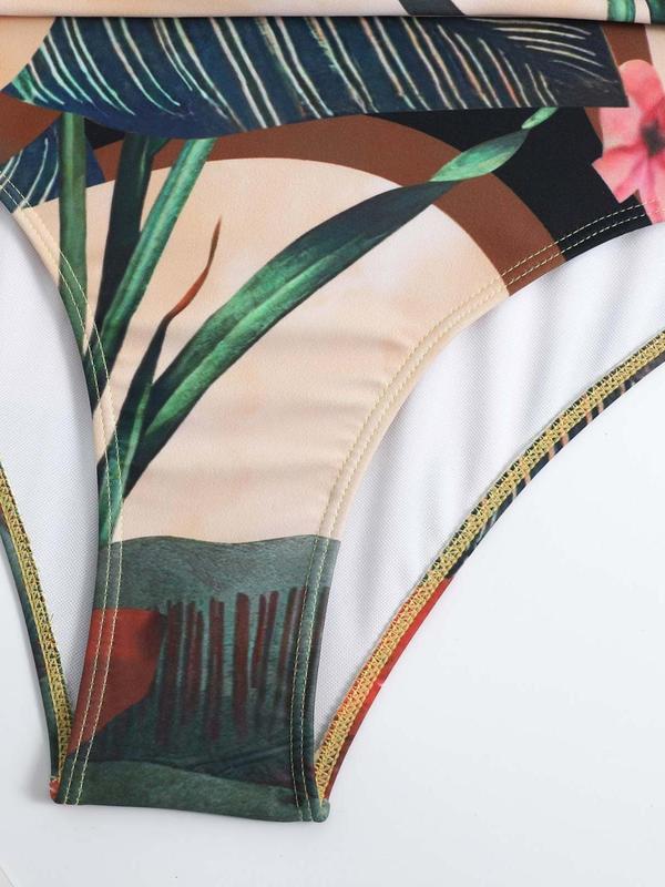 Women's Plants Print One-Piece Swimsuit & Cover Up Skirt Set, Casual Fashion Swimwear Set for Beach Holiday Vacation, Ladies Swimsuit for All Seasons 5