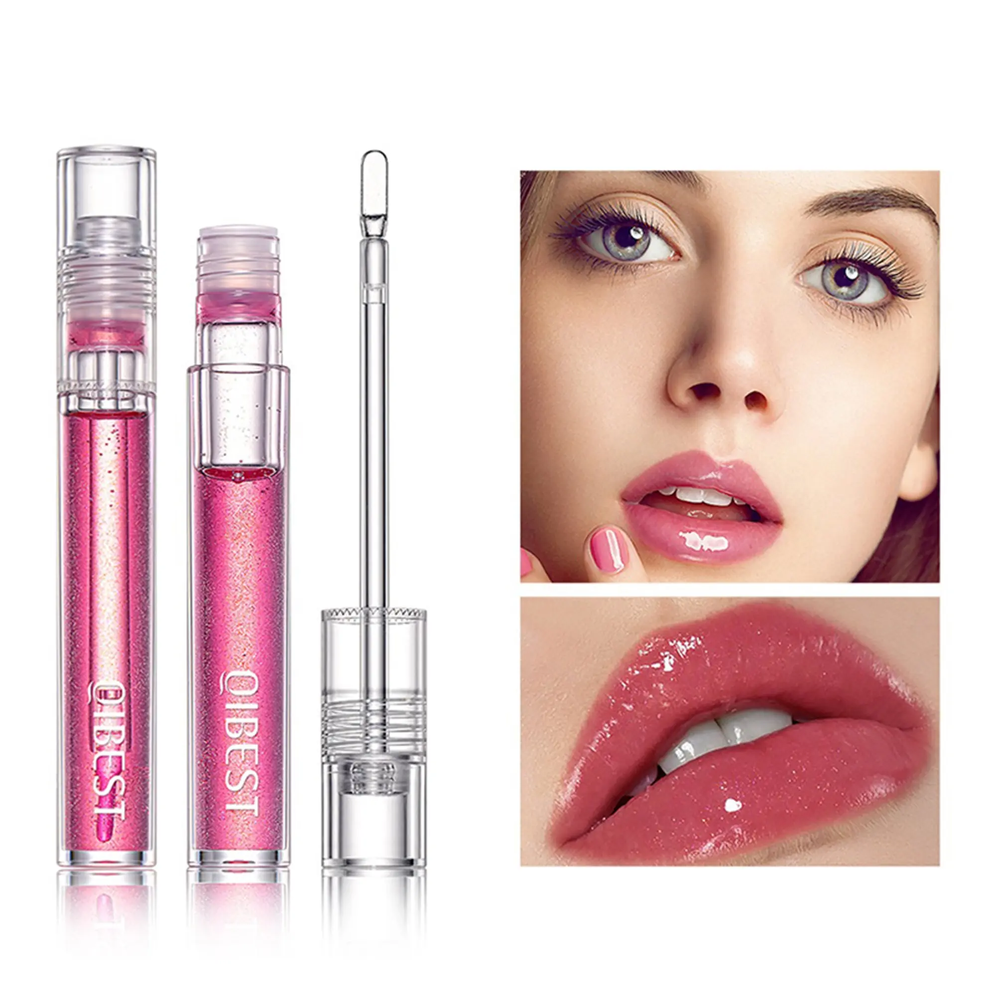 Women Lip Plumper Gloss with Mirror Finish, Moisturizing & Reduce Fine Lines Lip Oil Lipstick Makeup Color Moisturizer