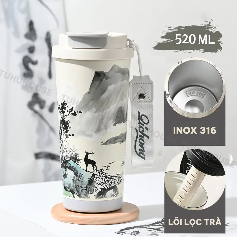 Ly giữ nhiệt Qichong 520ml có quai xách, cốc giữ nhiệt nóng lạnh inox 316 cao cấp – TUHUHOUSE 4