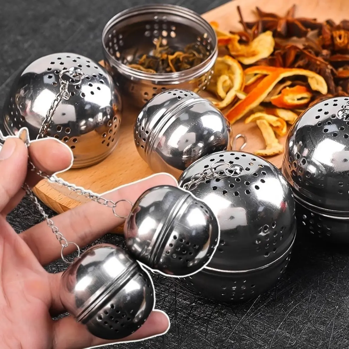 Stainless Steel Tea Filter Balls Tea Water Separator Tea Ball Strainer with Chain Scented Tea Infuser Teaware Accessories