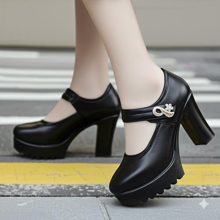 GIÀY Cao Gót 10 cm Đế Răng Cưa Chống Trơn Trượt Siêu Nhẹ Quai Dính Dán Size 34-42 Nữ Shoes caogotnu caogót 10phân