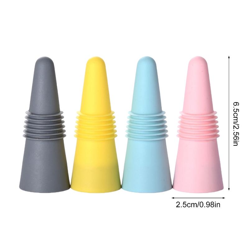 Product Introduction of 4 Pack Colorful Silicone Bottle Corks and Metal Top Multipurpose Wine Stoppers with Threaded Rings Beverage Sealers 0
