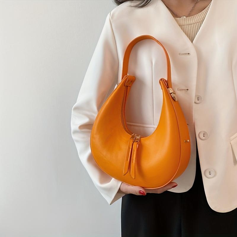 Classic Design Ladies Crossbody Shoulder Bag Textured And Atmospheric Ladies Bag Simple Zipper Solid Color Crescent Bag Large Capacity Retro Handbag PU Leather Underarm Bag 8
