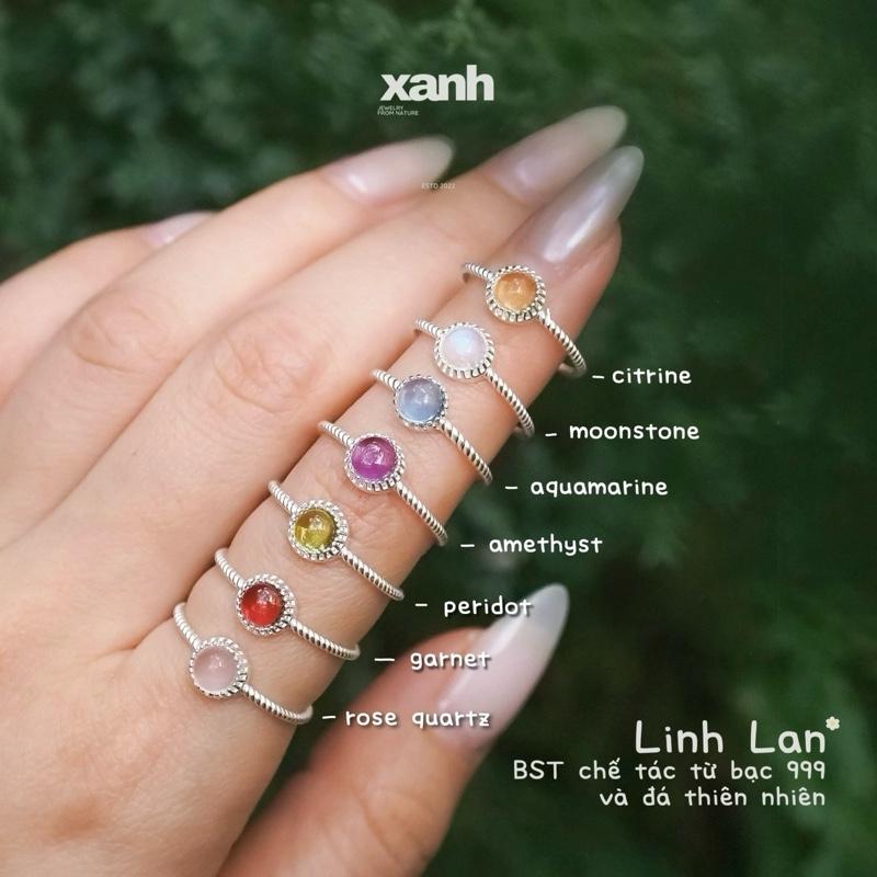 Nhẫn Linh Lan Moonstone Aquamarine Thạch anh Hồng Rose quartz đá mặt trăng Moonstone thiên nhiên dáng vương miện thanh lịch đơn giản đeo hằng ngày - Xanh Jewelry moonstone ánh lửa đá garnet đỏ nhẫn garnet