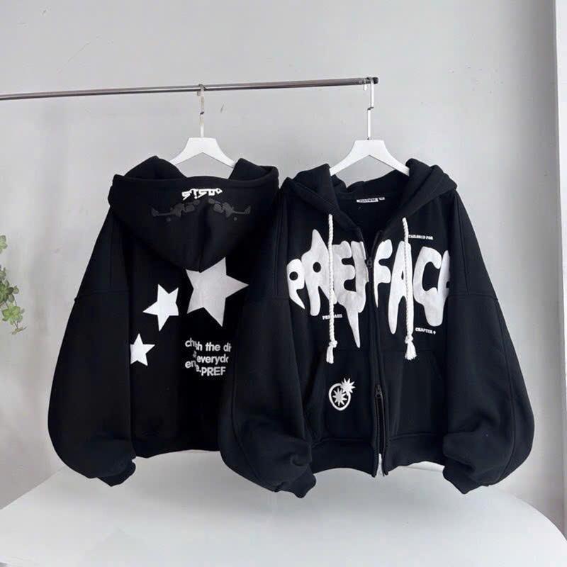 Áo Khoác Hoodie Nam Nữ FREFACE Ngôi Sao In Nổi Siêu xᶖnh HOT Trend Jacket Menswear