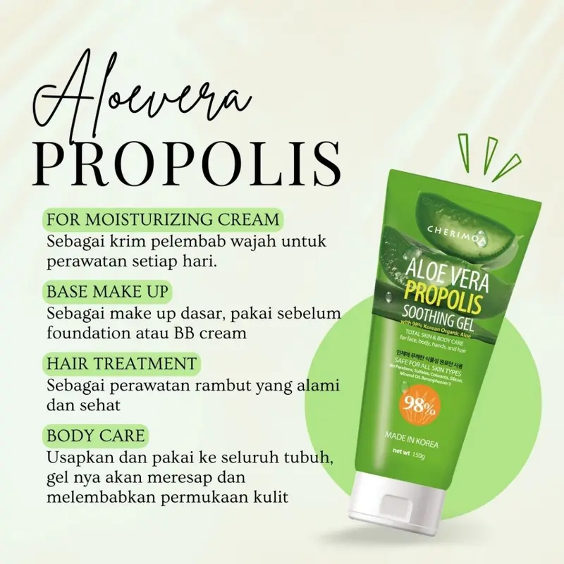 BPOM ALOEVERA PROPOLIS 98% Korean Organic Aloe Soothing Gel - 150gr ORI 1