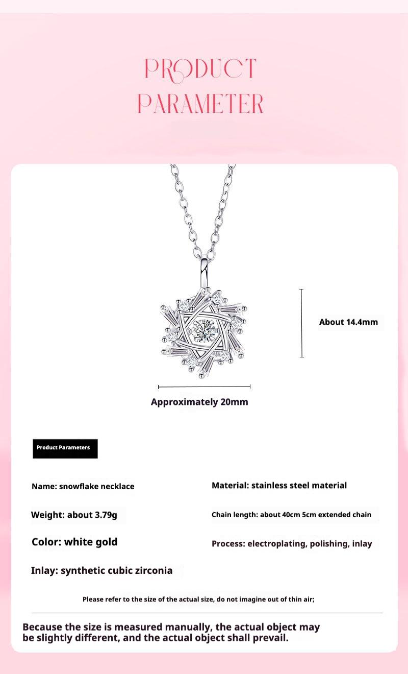 Product Introduction of Silver Titanium Steel Cross Chain Necklace with Winter Beating Heart Snowflake Pendant for Women Sweet Light Luxury Clavicle Chain 6