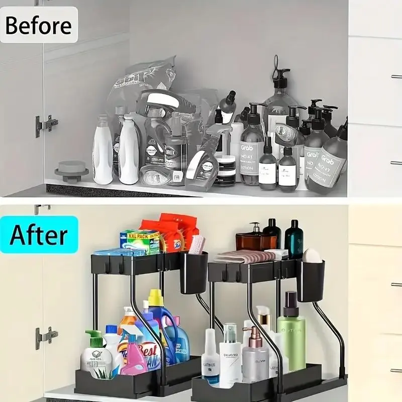 2-tiers Pull Out Storage Organizer, 1 Count Space-saving Durable Under Sink Drawer Organizer for Kitchen & Bathroom, Home Accessories 4