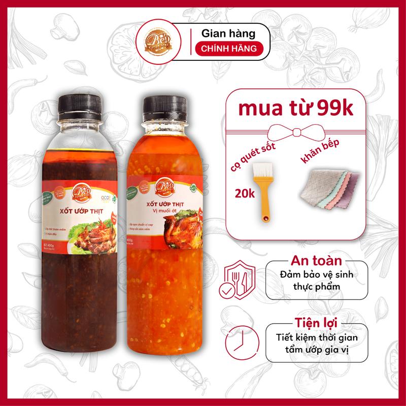 Combo 2 chai Xốt Ướp Thịt Nướng vị BBQ và vị muối ớt 400g Bếp Xuyên Việt, ướp thịt, hải sản tiện lợi. Nước Sốt Gia Vị