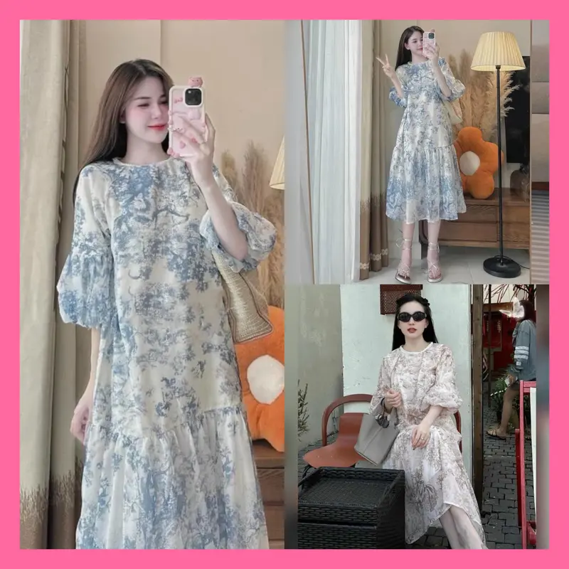 Đầm Bầu Mùa Hè Váy Dự Tiệc Đi Chơi -Váy Bầu Voan Dáng Dài Cao Cấp Sang Chảnh Phong Cách Tiểu Thư Vintage Nữ Women Dress 0