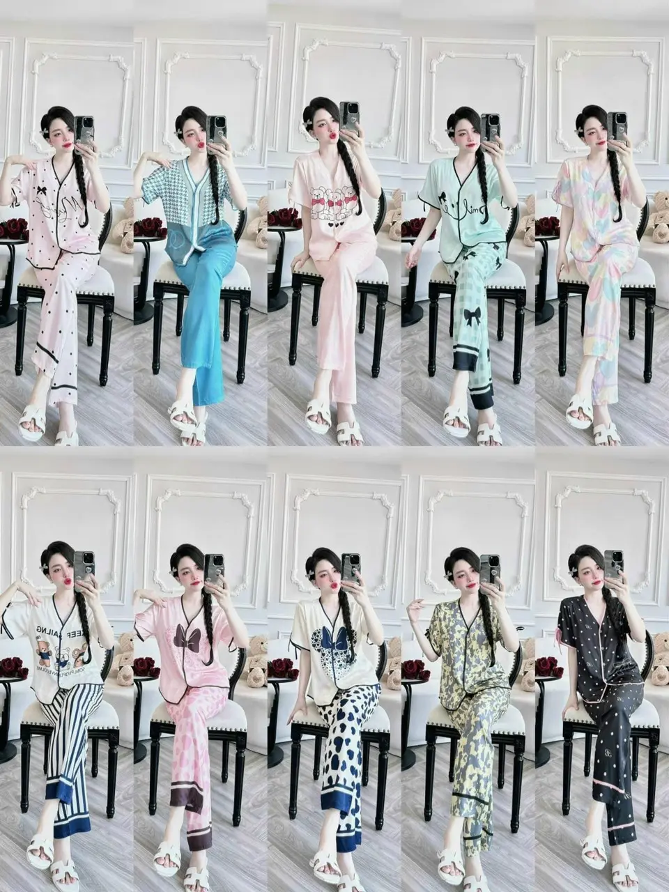 (40-76kg) Pijama Đồ bộ ngủ dành cho nữ cổ tròn tay ngắn quần cộc lụa xước ánh kim 40-76kg