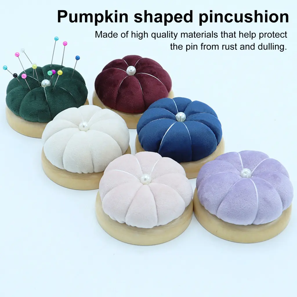 Eyuaseah Fabric Pin Cushion Pin Cushion for Sewing Handmade Pumpkin Shaped Pin Cushion with Wooden Base for Sewing Diy Crafts Flannel Pincushion for Sewing Projects Buyers'