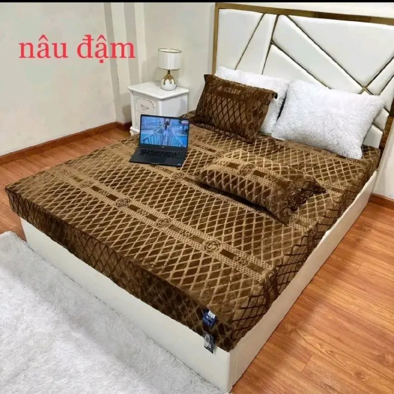 Bộ ga bọc chun coco gồm 1 ga giường+2 vỏ gối lỉ nhung sữa mềm mịn nhập khẩu 1