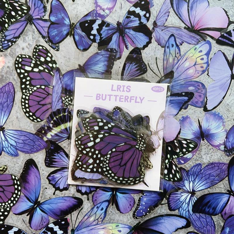 40pcs Butterfly Pattern Notebook Decoration Sticker, Decorative Collage Decal, DIY Decorative Sticker For Stationery Computer Water Bottle Skateboard 3