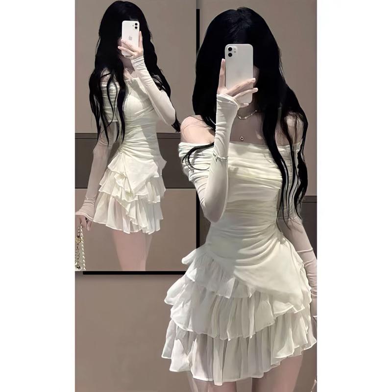 Set áo LEN GIẤY trễ vai rúm eo vạt chéo ôm body mix chân váy ngắn voan tầng có lót quần hàng QC sang xịn Nữ Top