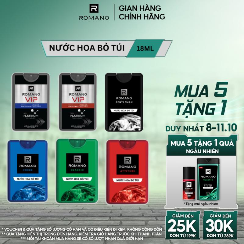 Nước hoa bỏ túi cho nam Perfume Romano hương Attitude/Classic/Force/Gentleman/ Vision/ Passion 18ml/chai