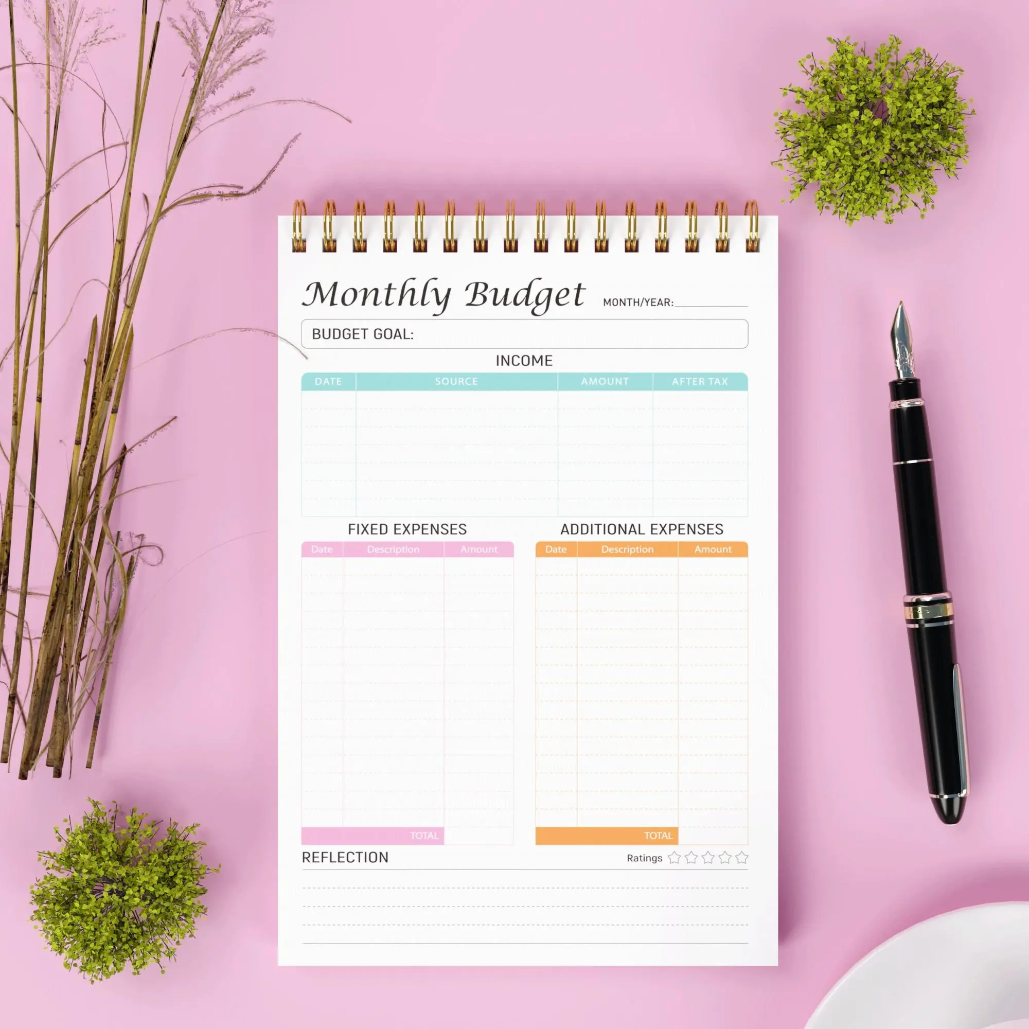 Monthly Budget Planning Notebook, 1 Count Stationery Kit Monthly Budget Planner, Spiral Notebook for Home School Office