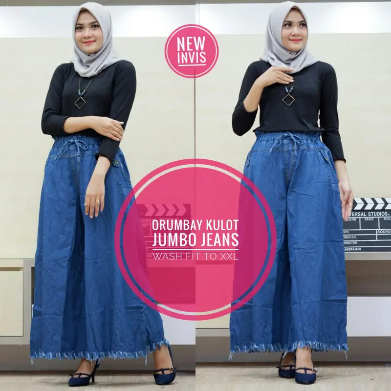 KULOT JEANS RAWIS WANITA MUAT BB 40-100 KG Melar Nyaman Panjang Celana Kulot Jumbo Rawis Karet Soft 0