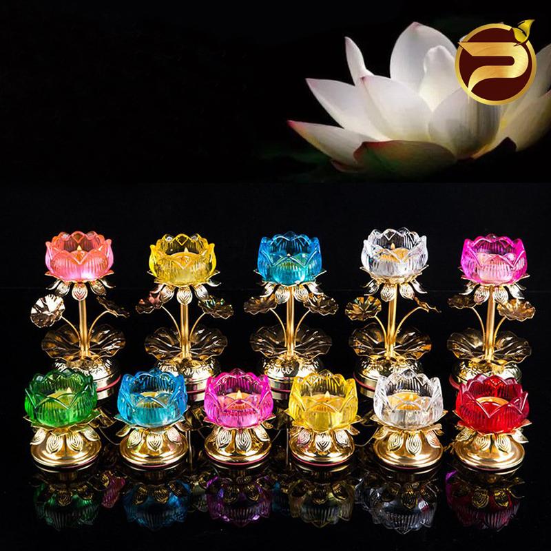Đế Nến Hoa Sen Lưu Ly Nhiều Màu Để Ban Thờ Tặng Kèm Nến Thơm Decor Decor Phòng Trang Trí Nhà Phòng Khách đá phong thủy bầu hồ hũ vàng thần tài