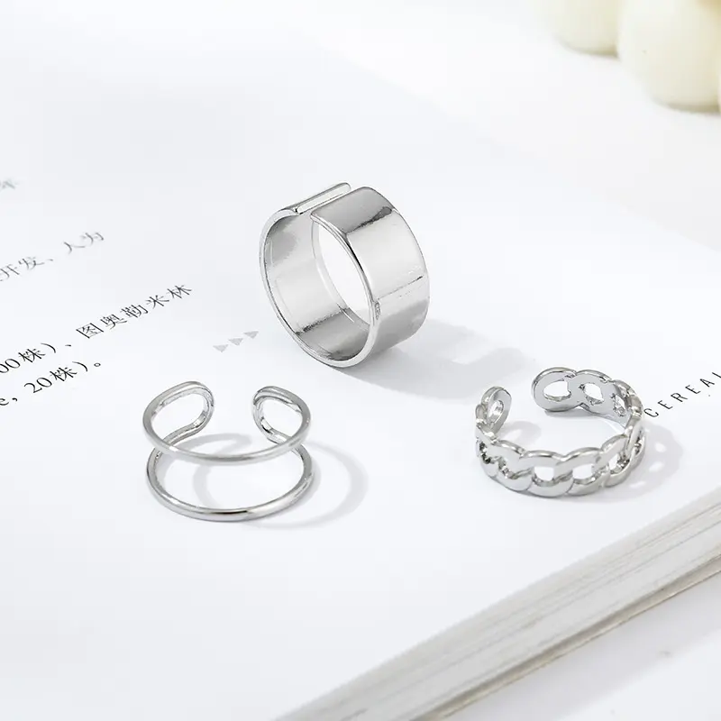 COMBO Bộ 3 Nhẫn UNISEX Nam Nữ Kiểu Hở Có Thể Điều Chỉnh Kích Cỡ Cá Tính Thời Trang Màu Bạc Basic Phụ Kiện Trang Sức Độc Đáo NA-15 8