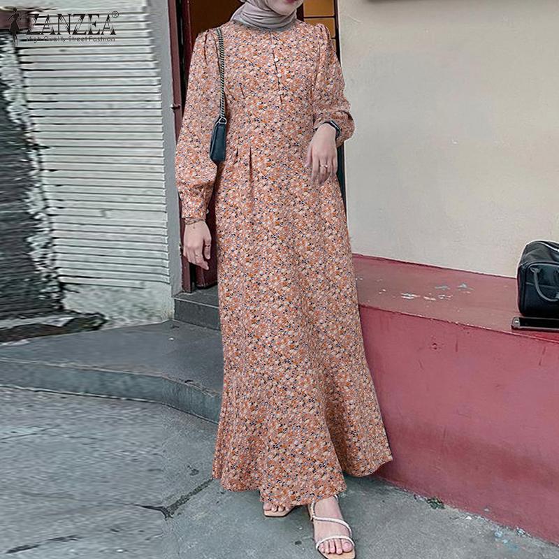 ZANZEA * Muslimah Women Muslim Raya Clothes Vintage Floral Printed ...