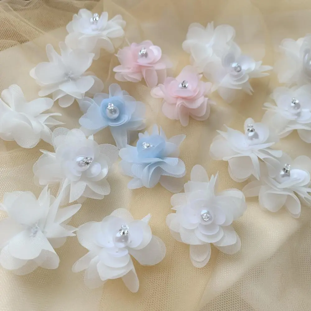 Faux Pearl Decorated Flower, 1 Set Romantic Organza Flower, DIY Decorative Flower for Wedding Party, Bridal Party, Birthday Party, Party Decoration Supplies