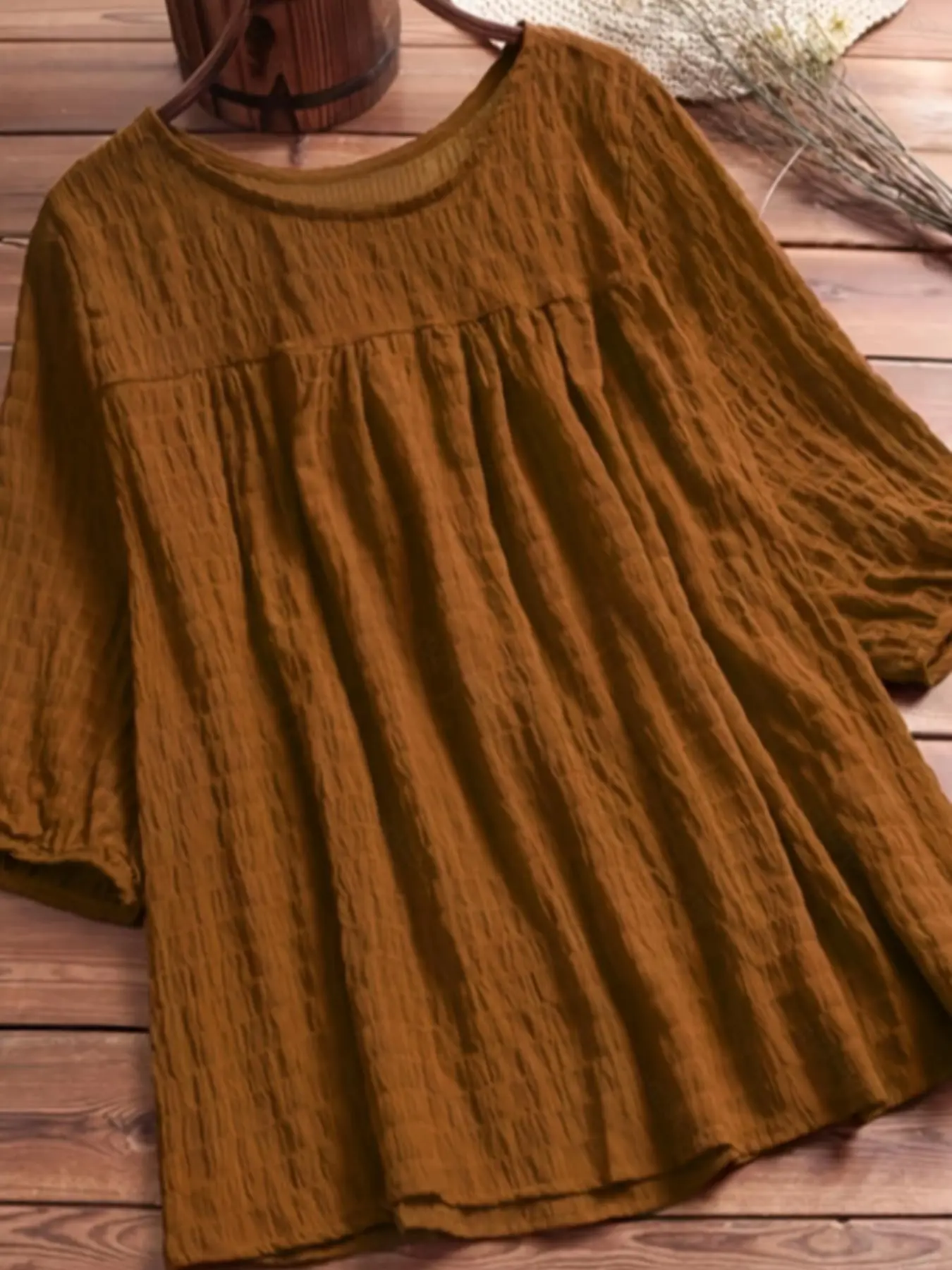 【Plus Size】 Solid Color Waffle Knit Open Front Cover Up Dress, Casual Long Sleeve Curved Hem Long Dress for Daily Wear, Women's Plus Clothing for All Seasons