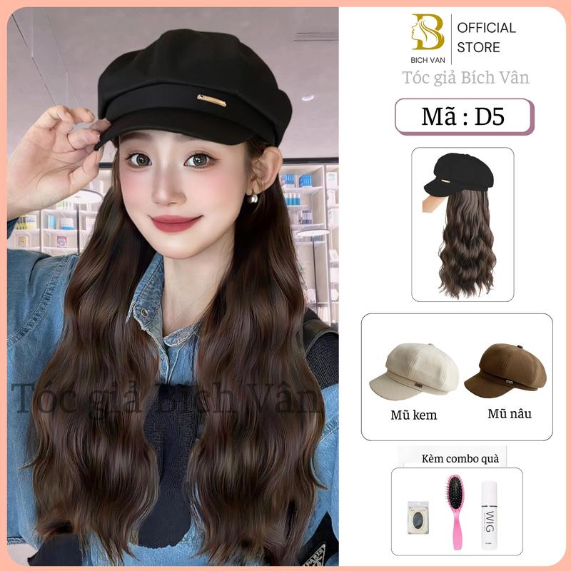 Tóc giả mũ beret Bích Vân  , mũ tóc giả  thời trang Hàn Quốc Wig