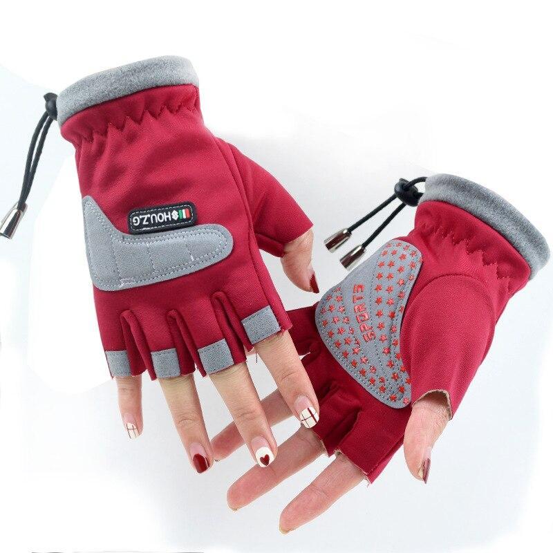 Hou Z.G Tali Anak-anak Tetap Hangat Setengah Jari Non-slip Sarung Tangan Bersepeda Roller Skating Sarung Tangan Anak Laki-laki Anak-anak Naik Sarung Tangan Tahan Air 5-12 Tahun