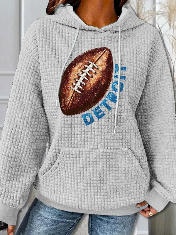 Women's Random Waffle Print Hoodie, Casual Long Sleeve Hooded Sweatshirt for Spring & Fall, Fashion Women's Top for Daily Wear 5