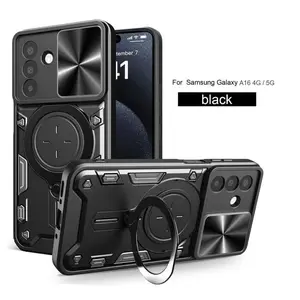 Case Untuk Samsung Galaxy A16 A26 A36 A56 Casing Magnetic Camera Slide 360 Ring Stand Pelindung Softcase Hybrid PC & Karet Lentur