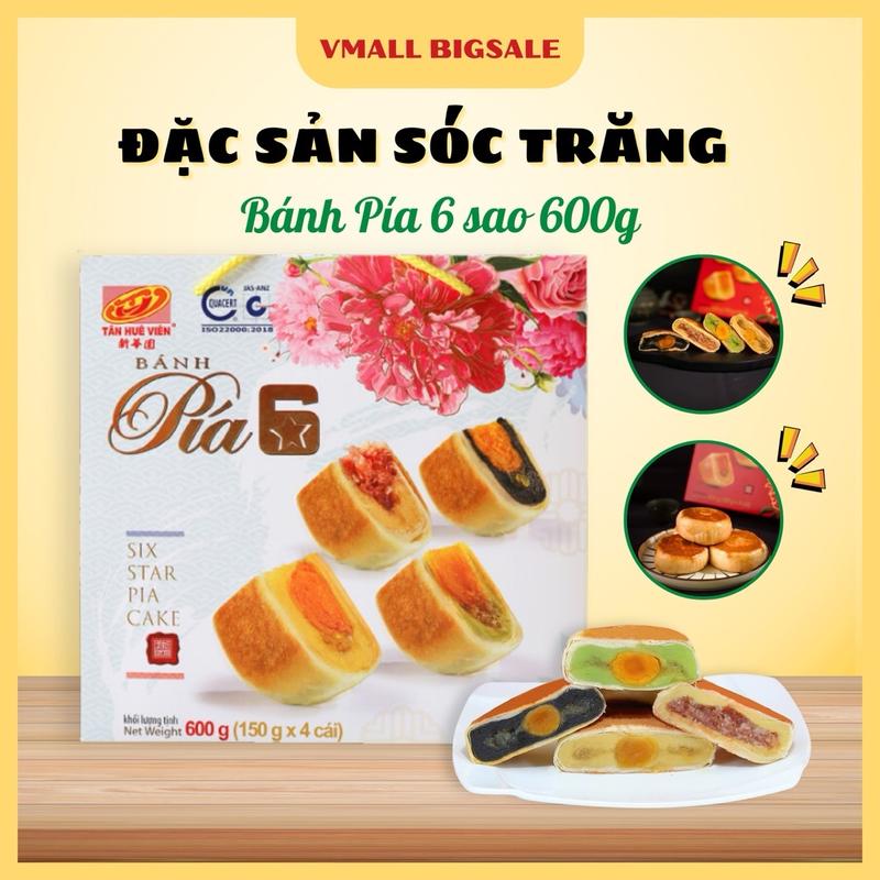 [TÂN HUÊ VIÊN][VMALL] Bánh Pía 6 Sao Mix 4 Vị - Đậu Xanh, Mè Đen, Thịt Lạp, Đậu Xanh Dứa - 600gr - Ăn Vặt, Snack - Bánh Kẹo Tết 2025